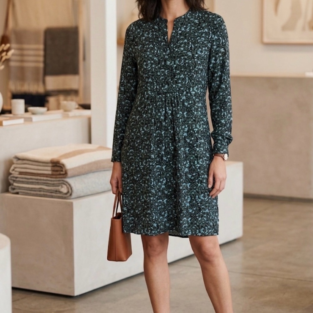 Gerard Darel women Dark Green Floral Long-Sleeve Dress size 40